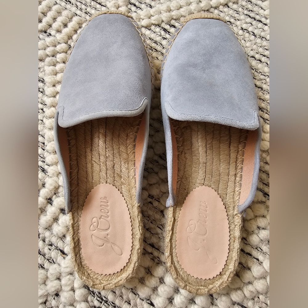 NWT J Crew Suede Espadrille Mules Women's Size 8.5 Faded Slate